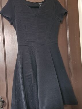 Ann Taylor Black Ribbed Fit-and-Flare Mini Dress